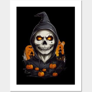 Glowing Ghouls: Skeletons, Pumpkins, and Fiery Eyes Halloween Design Posters and Art